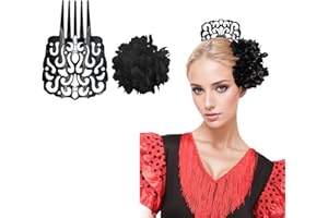 WILDARMS Peineta flamenca grande, clips de flor para el pelo mujer, pack 2 PCS, accesorio fiesta sevillana feria andaluza traje regional flamenco (NEGRO LISO, Grande)