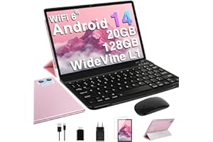 DEERTiME 2025 Tablet 10 Pollici Android 14, 20GB RAM+128GB ROM(TF 1TB), 8-Core/5G+2.4G Wi-Fi 6/Bluetooth 5.0/6000mAh/8MP+5MP/Widevine L1, GMS Tablet 2 in 1 con Tastiera e Mouse - Oro Rosa