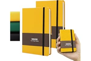 ‎TUNJILOOL TUNJILOOL A7 Lederjournal - 2er Pack, Dotted/Grid/Blanko, 100GSM, Wasserfest, Gummiband (Gelb)