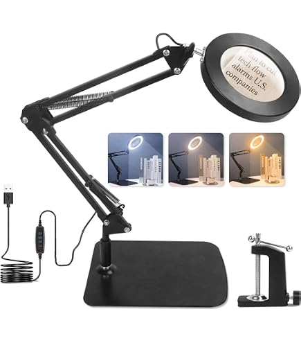 Loupe Avec Lumière LED 15X - Lentille Verre 11,9 Cm, 120 LEDs, Base Et Pince, Pour Lecture, Soudure, Réparation Et Travaux Manuels