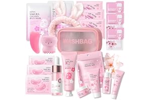 ‎SHEFAVE Sakura Gesichtspflege Skincare Set- Beauty Set Mädchen Japan Sakura Skin Care, Collagen Mask, Peeling Mask,Cleanser,Toner,Creme,Sunscreen,Lippenmaske, Pamper Geschenkset Frauen Teenager