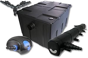 SunSun Kit Complet: CBF-550 Filtre de Bassin jusqu'à 60000 L Biologique, CTF-12000 SuperECO Pompe de Filtration 12000l/h 100W, CUV-272 Lampe UV UVC Clarificateur avec 72W, Y-Distributeur