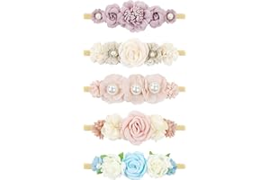 Cinaci 5 Pack Delicate Floral Flower Nylon Headbands Hair Bands Accessories for Baby Girls Newborns Infants Toddlers Kids (5 Pack S4)