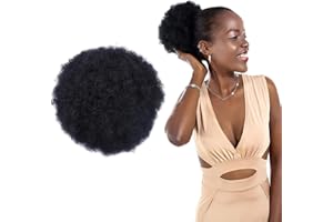QUUPY 1 extension de queue de cheval afro avec cordon de serrage synthétique crépus bouclés pour chignon court pour femme
