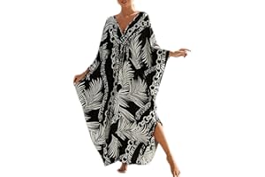 Baynetin Kaftan Vestido Largo de Playa, Bohemian Loungewear Kimono Floral Bohemio Traje de Baño Cover Ups Gran Tamaño