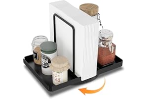 STWWO Portatovaglioli da Tavolo Nero,Portatovaglioli Metallo Girevole con Caddy per sale e pepe Portatovaglioli di carta Porta tovaglioli per l'arredamento del Tavoli da Cucina Ristorante e Bar