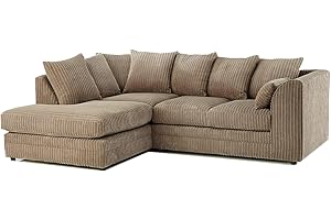 SOFASELECTIONUK LTD Jumbo Cord Scatter Back 4-Seater Left Hand Facing Corner Sofa: Elevate Your Living Room With Comfort and Style (Beige, Left Hand Facing)