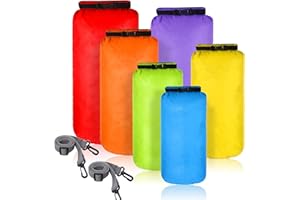 Shappy 6 Sacs Étanches Sac à Sec Ensemble Combiné de Sacs Étanches Légers Hermétiques avec Capacité de 20 L 15 L 10 L 8 L 5 L 3 L et Bretelle Longue Réglable pour Kayak Bateau