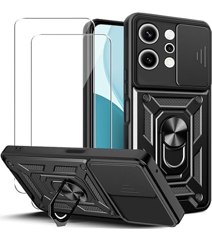 MEMELOKA Cover per OPPO Reno 14 5G/Reno14 5G con Vetro Temperato, Custodia Protettiva Militare Antigraffio+Cavalletto in Metallo Rotante a 360° Antiurto Custodia con Slidable Fotocamera Proteggi, Blu