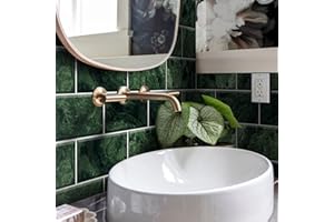 Alwayspon Wall Tile Transfers Sticker for Home Decor, Peel & Stick self-Adhesive splashback, Stick On Tile Decals for Living Room Kitchen Bathroom Decor, Green Emerald Marble Brick, 9 Pieces