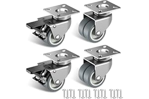 HOLKIE 50mm Möbelrollen mit Sicherheitsbremse 4er Set Schwerlastrollen (2 mit Bremsen und 2 ohne) Strandkorbrollen mit 400kg Gesamtkapazität