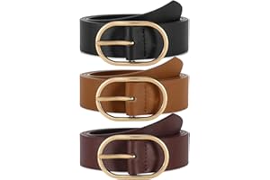 WERFORU Lot de 3 Ceintures en Cuir pour Femmes Ceinture Femme à la Mode avec Boucle Dorée/Argentée pour Jeans, Pantalons et Robes