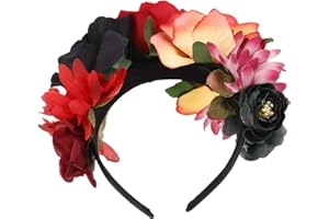 Garneck Mexikanische Blumenkrone Für Halloween - Dia De Los Muertos Haarreif Mit Bunten Blumen - Festlicher Haarschmuck Für Damen Und Mädchen Ideal Für Halloween Partys Und Festivals