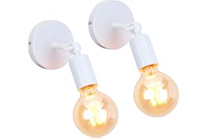iDEGU 2 sztuki przemysłowych lamp ściennych, E27, lampa ścienna do wnętrz, vintage, abażur z metalu, regulowany 180°, metalowe oświetlenie ścienne do sypialni, łazienki, korytarza, salonu (białe)