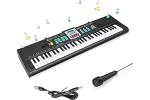 Achort Clavier de Piano Enfants, 61 Touches Multi-Function Clavier électronique de Piano avec Microphone, Portable Musique Clavier Électronique Chargable Piano Electrique pour Garçon Filles