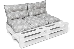 AMILIAN Set de cojines de asiento para banco de jardín, cojines para silla, cojines de respaldo, cojines para europalés 60 x 120 cm + 2 x 40 x 60 cm 06