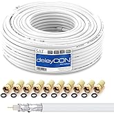 deleyCON HQ 30 m Coaxial Cable SAT 130dB Shielded 4-Layer DVB-S+S2 DVB-T DVB-C Broadband Cable 4K 1080p FULL HD HDTV 10 F Con
