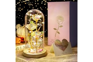 DOUUCO Eterna Galaxy Rose Regali, Regalo Natale Rosa Donna con Luci LED Uomo per Mamma Amica Moglie Migliore Regali Idee Compleanno Anniversario Valentino