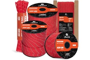 Abma Cord Paracorde 4mm 9 Brins 30m Corde en Nylon Type 3 Corde Parachute 620lbs - Max. 280 kg - Réfléchissante Rouge
