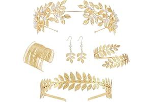 NOLACE Griechische Göttin Modeschmuck Set für Frauen, Römische Lorbeerblätter Krone Tiara Haarkamm Manschette Oberarm Armbänder Swirl Ohrringe Gold Hochzeit Braut Toga Party