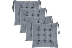Uiopa Garden Chair Cushions Set of 4, 16" x 16" Chair Cushion with Ties Crystal Velvet Seat Pads for Kitchen Chairs Pads, Thick Soft Comfy Seat Cushion for Dining, Garden, Outdoor, Indoor (Gray)