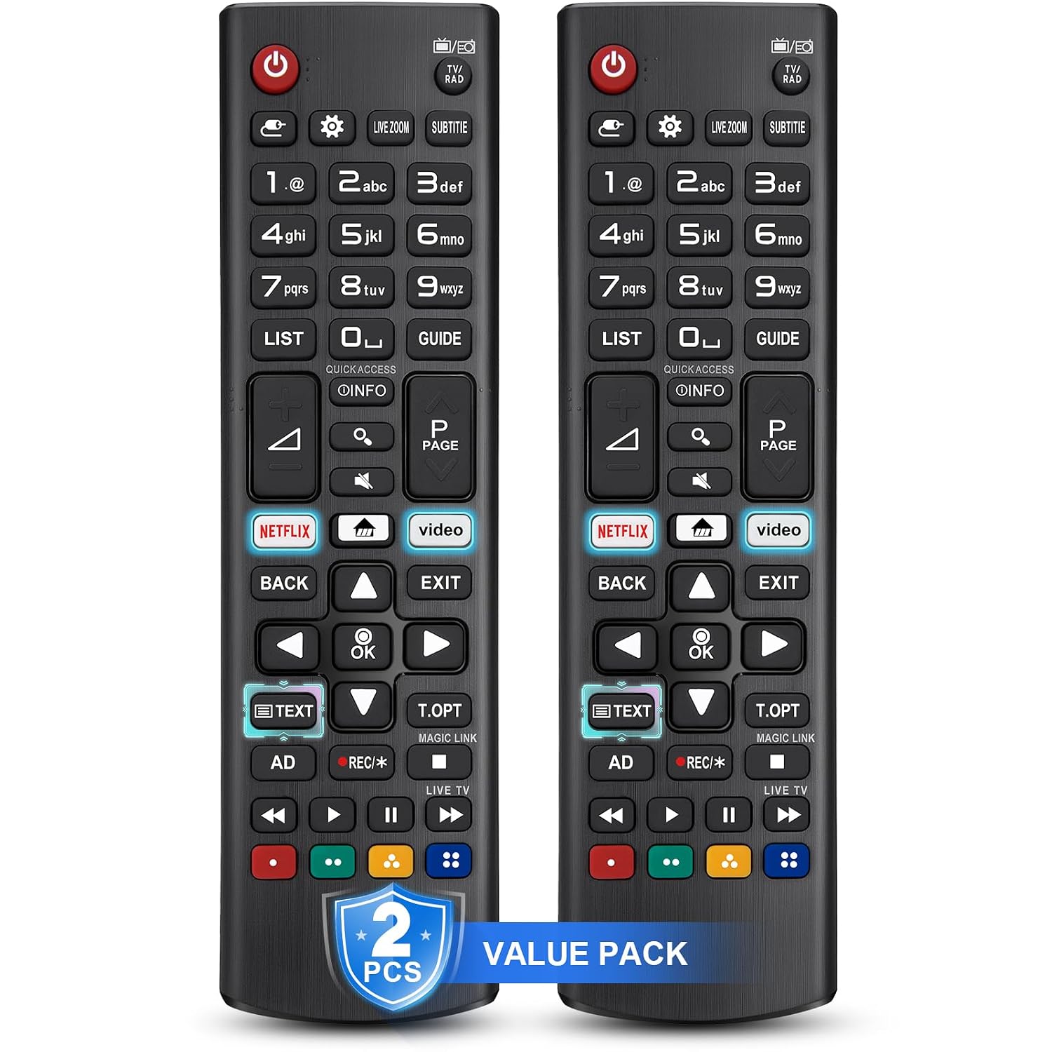 (2 stuks) universele afstandsbediening voor LG-Smart TV | Compatibel met alle LG tv-modellen, met 2 sneltoetsen, geen koppeling nodig, 1 jaar garantie