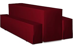 ‎TEXDEKO TexDeko® Hussen Bierzeltgarnitur gepolstert 5-teiliges Set Premium Blickdicht strapazierfähig 2 Bierbankhussen 1 Biertischhusse 220x50cm für Festzeltgarnitur (Bordeaux)