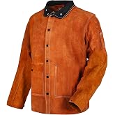 QeeLink Leather Welding Work Jacket, Rugged Fireproof Welder Jacket, Clothing Leather Welding Jacket Jacket Welder for Men Wo
