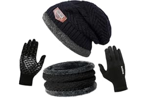 ANCEER Wintermütze Schal Handschuhe Set mit Dicke Thermo Fleecefutter, 3in1 Mütze, Schal & Handschuh-Sets für Herren Damen Winter Beanie Mütze Schal Unisex