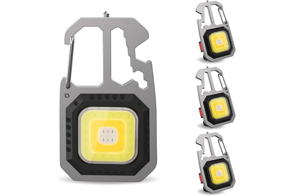 T-SUN 4 Packs Mini Lampe de Travail Portable Porte-clés Lampe de Poche 7 Modes 800 Lumen Lampes d'inspection Rechargeable, avec Ouvre-Bouteille, Base Magnétique, pour Camping/Réparation/Urgence