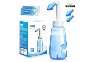 CYOUH Sinus Rinse Kit, Neti Pot 260 ml, with 60 Packets Nasal Wash Salt, Nasal Wash Nose Rinsing Cleanse Bottle for Adults, Children, and with Allergic Rhinitis(Blue)