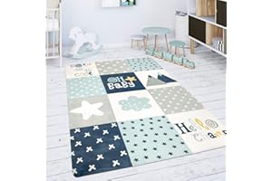 Paco Home Tappeto Bambini Cameretta Da Gioco Bebè Diamanti Stelle Grigio Blu Bianco, Dimensione:120x160 cm