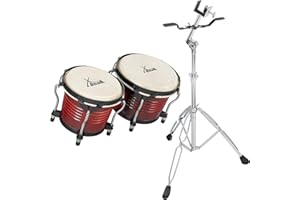 XDrum Bongos Pro Weinrot - 2 Trommeln mit 6,5" (17 cm) und 7,5" (20 cm) Durchmesser - Bongotrommeln mit stimmbaren Naturfellen, Stimmschlüssel und Ständer - Holztrommeln Rot