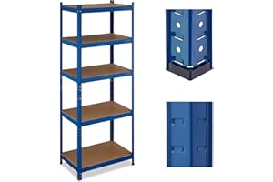 Relaxdays Estantería Metálica Cargas Pesadas, 180x70x45 cm, hasta 500 kg, 5 Baldas, Sótano o Trastero, Acero y MDF, Azul