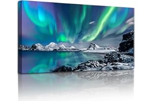 hyidecorart Quadri Aurora Moderni Soggiorno, 1 Pezzo Aurora Boreale Blu Verde Cielo Stellato Stampe Quadro Su Tela, Decorazioni Camera Da Letto Bagno Cucina Ufficio Sala Da Pranzo Bar