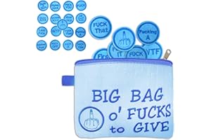 KAEMPE Funny Gifts for Women Men Adult, Funny Purse Secret Santa Gifts Big Bag of Fucks to Give Zipper Pouch, Gag Gift, 17pcs Embroidery Coins, Gadgets Fun Rude Christmas Gifts for Coworkers Colleague (Blue)