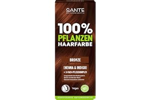 SANTE Naturkosmetik 100% växthårfärg pulver 03 brons, vegansk hårfärgning med ekologisk henna & indigo, långvarig bronsteton, naturlig gråtäckning och glans, med 3-vägs vårdkomplex, 100 g