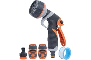 Itingy Hose Pipe Spray Gun, Garden Hose Nozzles 8 Adjustable Patterns, Leak-Proof Anti-Slip Garden Hose Gun with Hook and Adapters for Plants Watering, Car Washing, Home Cleaning and Pets Bathing