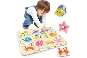 GOVVAY Wooden Puzzles for 1 2 3 Year Olds, Ocean Pattern Wooden Puzzles Educational Learning Kids Toys for Birthday, Christmas, Easter Children's Day Girls and Boys Gifts