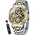 OLEVS Mens Automatic Watches Self Winding Mechanical Dress Wrist Watch Multifunction Calendar Hidden Button Sun Moon Display Waterproof Luminous