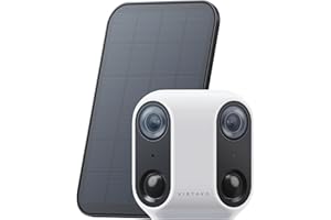 virtavo XM1, Telecamera WiFi Esterno Senza Fili, Doppia Lente Vista Panoramica 160°, Videocamera di Sorveglianza con Pannello Solare, Visione Notturna Starlight a Colori, Rilevamento PIR, SD/Cloud