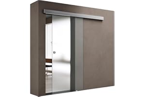 doporro Porta Scorrevole in Cristallo Temperato 77,5x205 cm con Binario Esterno Muro e Ammortizzatore, Porta Vetro Satinato 8 mm, Porta Interna Scorrevole per Bagno Cucina Ufficio Studio