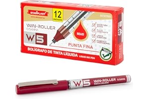 Starplast, 12 sStylos à Encre Liquide W5, 0,5 mm, Pigment Professionnel, Longue Durée, Pointe Fine Pour l'écriture. Rouge