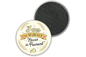 Badgmania Magnet Aimant 3.8cm | Anniversaire 3 Ans de Mariage Noces de Froment | Diamètre 3.8cm | Anneaux Mariage