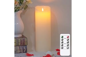 ‎MAVANDES Mavandes 30x10cm LED-Kerzen mit Fernbedienung,Echtes Wachs Batteriebetriebene Flammenlose Flackernde Säulenkerzen mit Timerfunktion,Elfenbein Elektrische Beweglichen Docht Flammenlose Kerzen