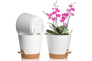 ‎T4U T4U 20 cm Plastic Flower Pot with Watering System, Set of 3 Self-Watering Flower Pot with Saucer, Round Herb Pot for Indoor and Balcony Garden Plants, Flower Pot White