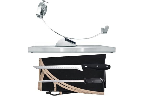 NERTHUS FIJ 1449 Support à jambon Support à jambon basculant et tête rotative en acier inoxydable + Couverture de jambon noire + Aiguiseur manuel + Couteau à jambon, Noir