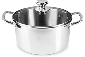 Homatz Induction Stock Pot 24cm Dia, 5L Stainless Steel Pot with Glass Lid | Non-Stick Large Cooking Pot for Soups, Stews | Oven Safe Upto 200 °C - Casserole Dish Pot, Silver