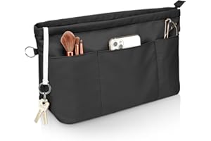 Betoores Handtaschen Organizer, Taschenorganizer Nylon Wasserdicht Taschen Organizer Shopper, Tote Bag Organizer mit Schlüsselbund und Reißverschluss, Schwarz-L