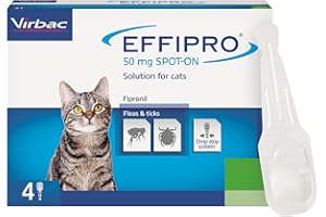 Effipro Flea & Tick Spot-On for Cats | Fast-Acting | 4 Pipettes | Vet-Strength Formula | Easy to Apply | For Cats 1kg+